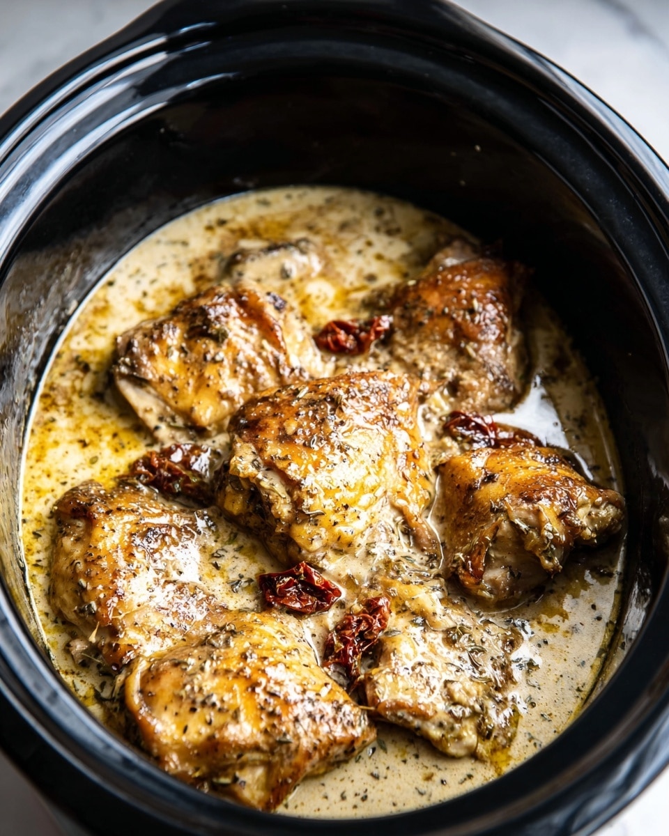 Slow Cooker Creamy Chicken Thighs with Sun-Dried Tomatoes and Parmesan Recipe - Recipe Image