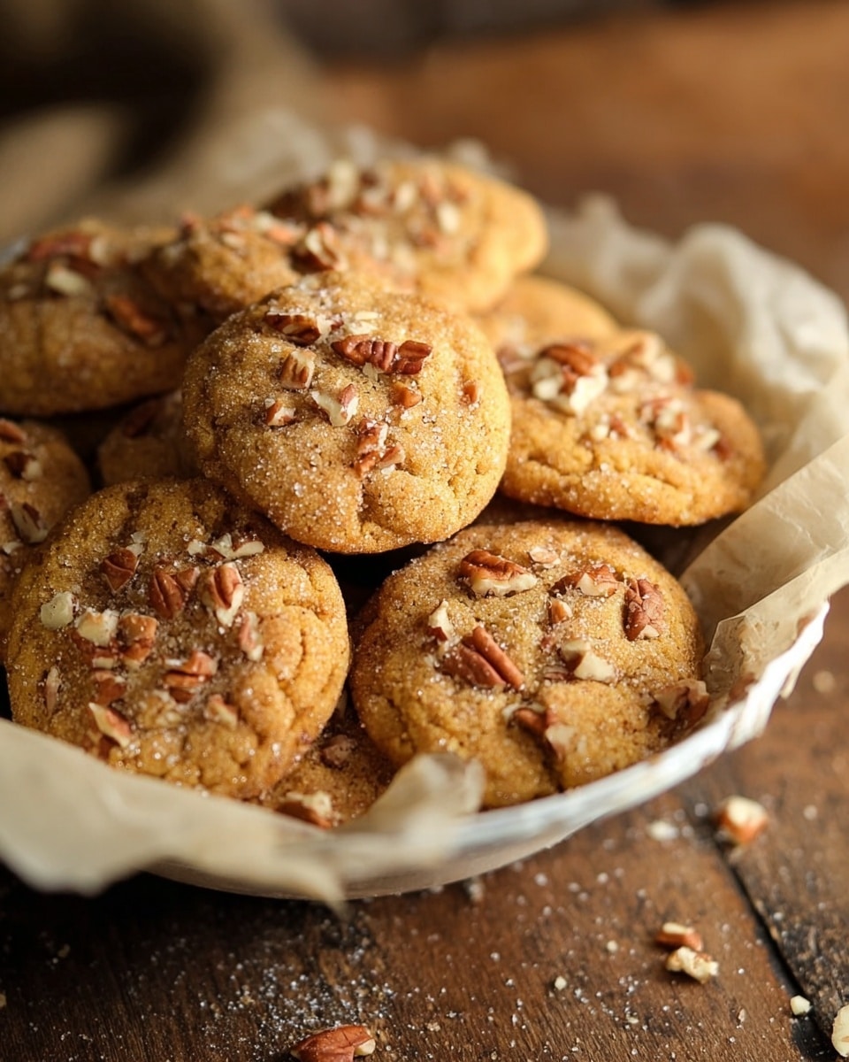 A round white plate holds about twenty golden brown cookies stacked loosely on top of each other, each cookie is topped with small pieces of chopped nuts that add a rough texture and a light brown color on the surface. The cookies have a slightly cracked, soft-looking texture with a dusting of sugar on top, giving a subtle sparkle. The plate is set on a white marbled surface, and there is a glimpse of a ribbon with red designs on the side. photo taken with an iphone --ar 4:5 --v 7