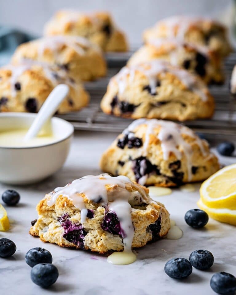 Blueberry Lemon Biscuits with Sugar Topping and Zesty Lemon Glaze Recipe