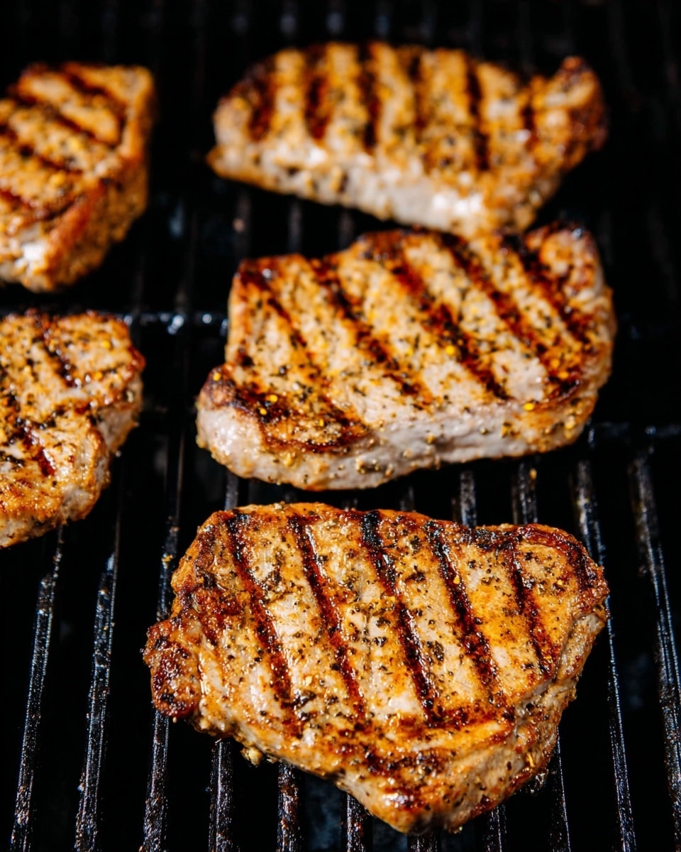 This image shows four grilled meat pieces on a black metal grill. Each piece is light brown with darker, charred grill marks running across horizontally. The texture of the meat is slightly bumpy with visible seasoning and some areas of caramelized edges. The grill bars beneath are shiny and slightly greasy, indicating heat and cooking. The background is dark, focusing attention on the grilled meat photo taken with an iphone --ar 4:5 --v 7