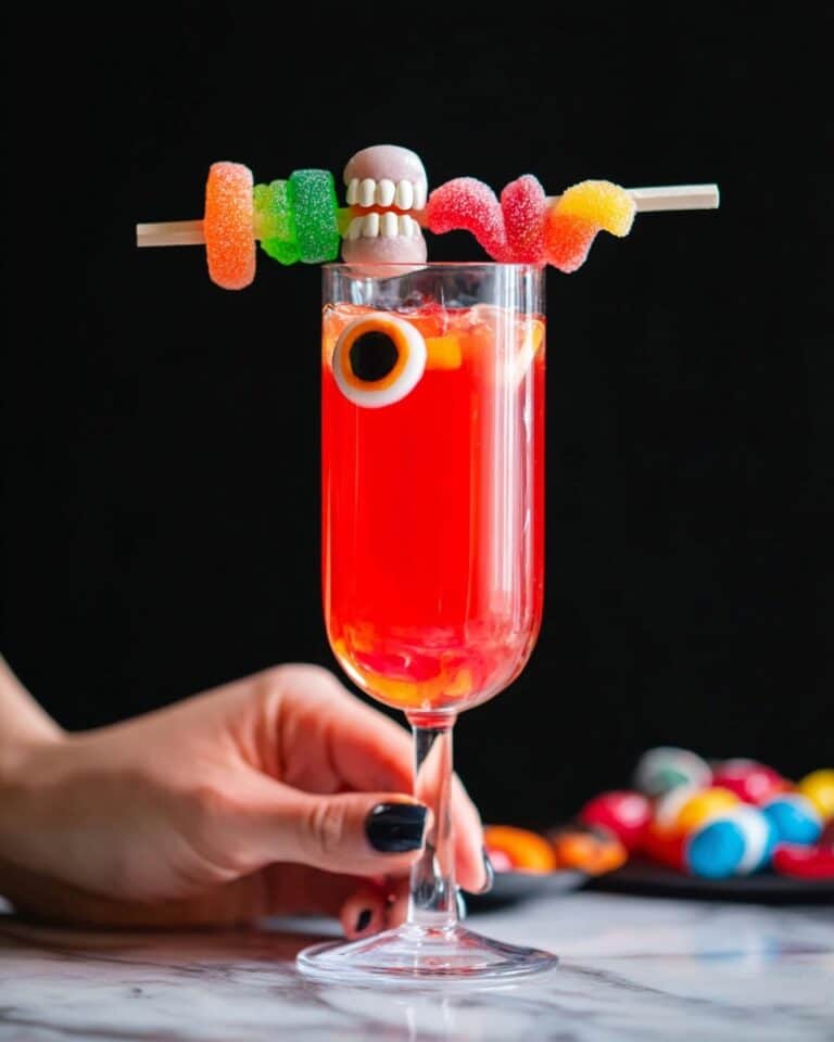 Halloween Glow-In-The-Dark Punch with Edible Gold and Gummy Eyeballs Recipe