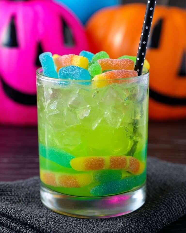 Halloween Gatorade and Sprite Punch with Sour Gummy Worms Recipe