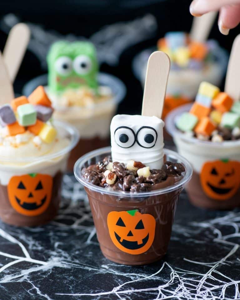 Mummy Pretzels with Halloween Pudding Cups Recipe