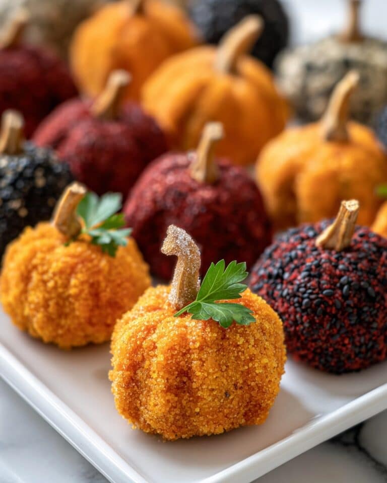 Mini Pumpkin Cheese Balls with Cheddar, Roasted Red Peppers, and Crunchy Coatings Recipe