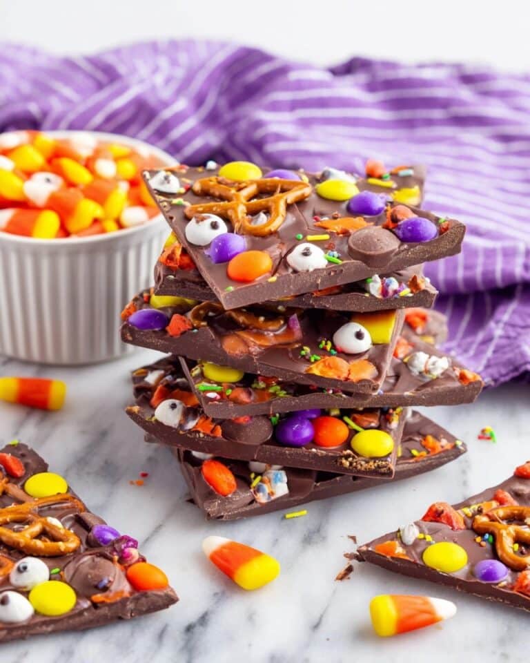 Halloween Chocolate Bark with Candy Corn, Pretzels, and M&M’s Recipe