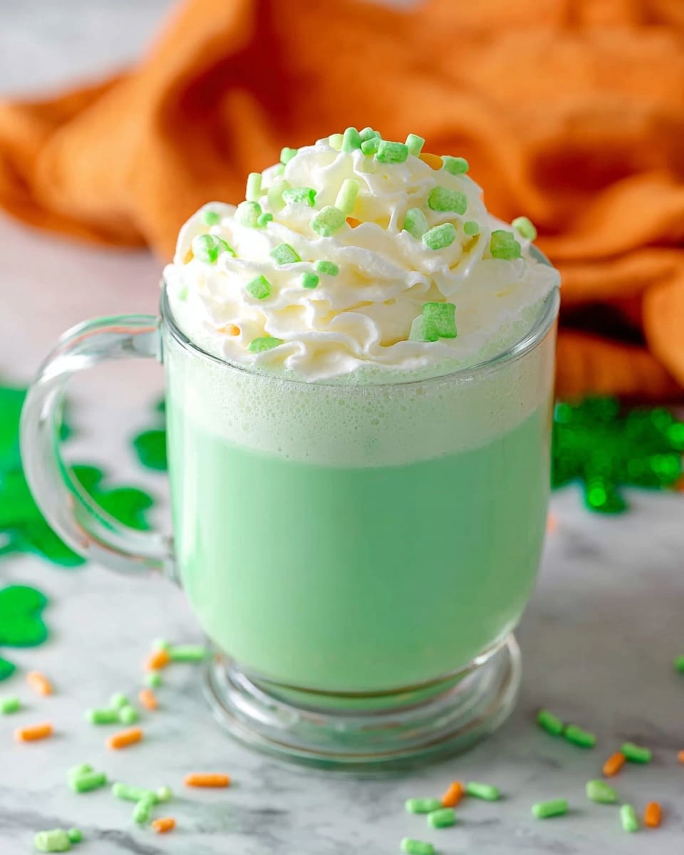 Green Hot Chocolate with Whipped Cream and St. Patrick’s Day Sprinkles Recipe - Recipe Image
