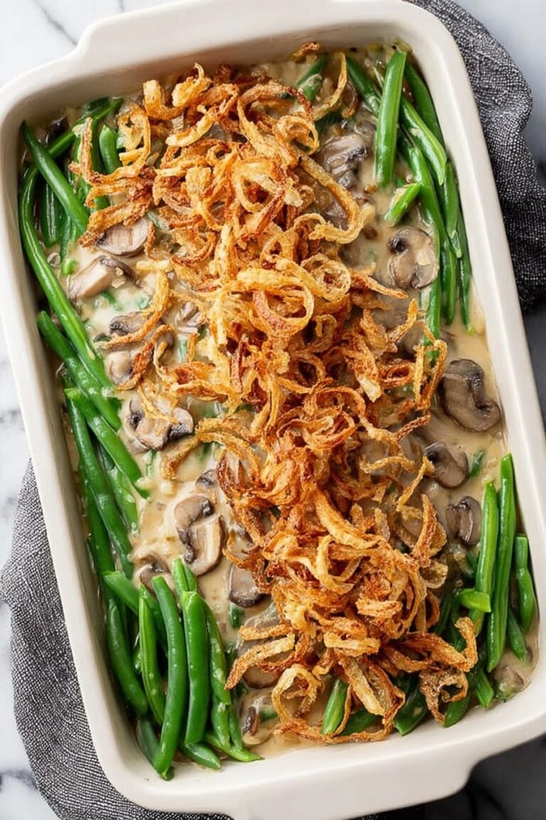 Green Bean Casserole with Mushroom Bechamel and Crispy Onion Topping Recipe