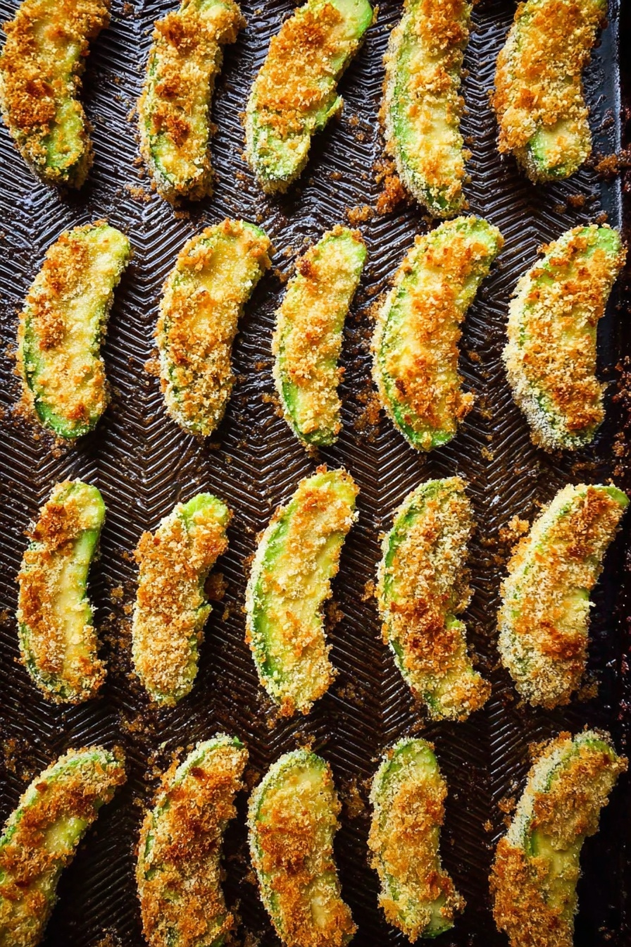 Baked Avocado Fries, crispy baked avocado fries, healthy avocado snack, easy avocado fries, crispy avocado recipes - A close-up image of a woman's hand holding a crispy fried avocado wedge with a golden-brown crumbed outer layer and a bright green creamy inside layer. In the background, more fried avocado wedges are piled on a white plate and next to it is a white bowl filled with light orange dipping sauce, all placed on a white marbled surface. The focus is sharp on the avocado wedge in the woman's hand, while the background is softly blurred. photo taken with an iphone --ar 2:3 --v 7