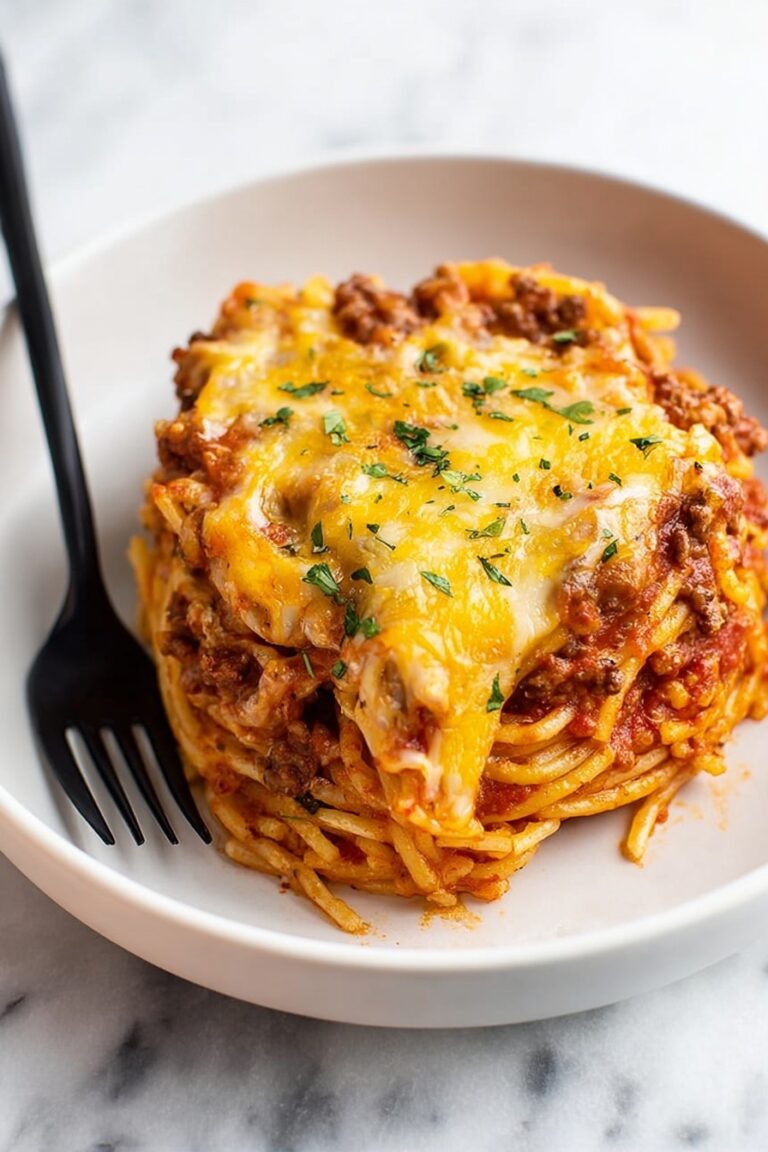 Easy Baked Spaghetti with Ground Beef and Four Cheese Blend Recipe