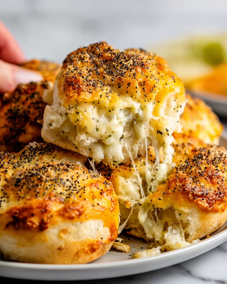 Santa Fe Turkey Sliders, Santa Fe Turkey Sliders recipe, spicy turkey sliders, Hawaiian roll sliders, easy party sliders - The image shows a close-up of a freshly baked pastry with a golden-brown crust sprinkled with black poppy seeds. The pastry is filled with creamy layers of white cheese mixed with small chunks of pale green vegetables, and beneath that, there is a layer of shredded orange filling that looks soft and moist. The pastry pieces are stacked slightly on top of each other, with the focus on the front piece showing the textures clearly. The background has a white marbled texture, with hints of blurred elements to keep attention on the pastry. Photo taken with an iphone --ar 2:3 --v 7