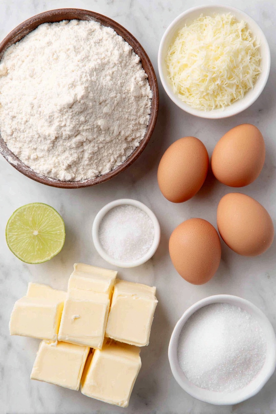 Lime Bars, Lime Bars Recipe, Easy Lime Bars, Tangy Lime Bars, Lemon Lime Dessert - Flat lay of a small mound of all-purpose flour, a small white bowl filled with powdered sugar, a small white bowl with granulated sugar, a pinch of salt in a neat pile, eight pieces of fresh butter arranged in a square block, four whole brown eggs with clean shells, fresh lime zest scattered lightly, a small white bowl of fresh lime juice with a pale green hue, placed on a clean white marble surface, soft natural light, photo taken with an iPhone, professional food photography style, fresh ingredients, white ceramic bowls, no bottles, no duplicates, no utensils, no packaging --ar 2:3 --v 7 --p awthu7i m7354615311229779997