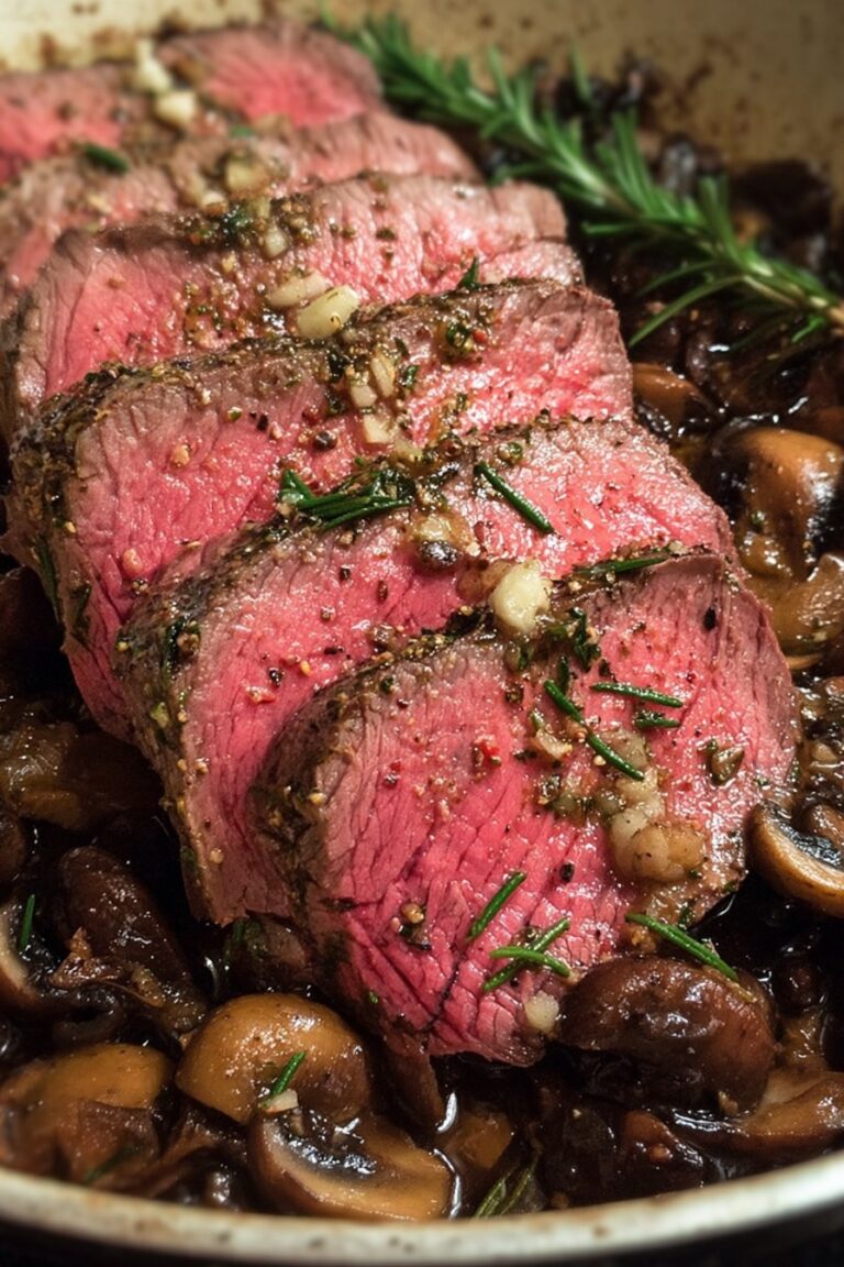 Herb Garlic Roast Beef with Mushroom Sauce Recipe