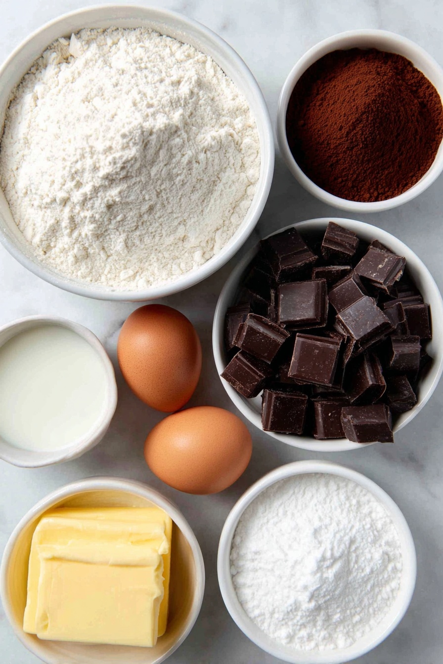 Chocolate Pinwheel Cookies, Pinwheel Cookies Recipe, Chocolate Swirl Cookies, Vanilla and Chocolate Cookies, Easy Pinwheel Cookies - Flat lay of a simple white ceramic bowl of all-purpose flour, a small white bowl of unsweetened cocoa powder, a small white bowl of milk, a stick of unsalted butter softened with a creamy texture, a small white bowl of granulated sugar, two whole uncracked brown eggs, a small white bowl of clear vanilla extract, a small white bowl of fine baking powder, a small white bowl of salt, and a small white bowl of coarsely chopped dark chocolate pieces placed on a clean white marble surface, soft natural light, photo taken with an iPhone, professional food photography style, fresh ingredients, white ceramic bowls, no bottles, no duplicates, no utensils, no packaging --ar 2:3 --v 7 --p m7354615311229779997