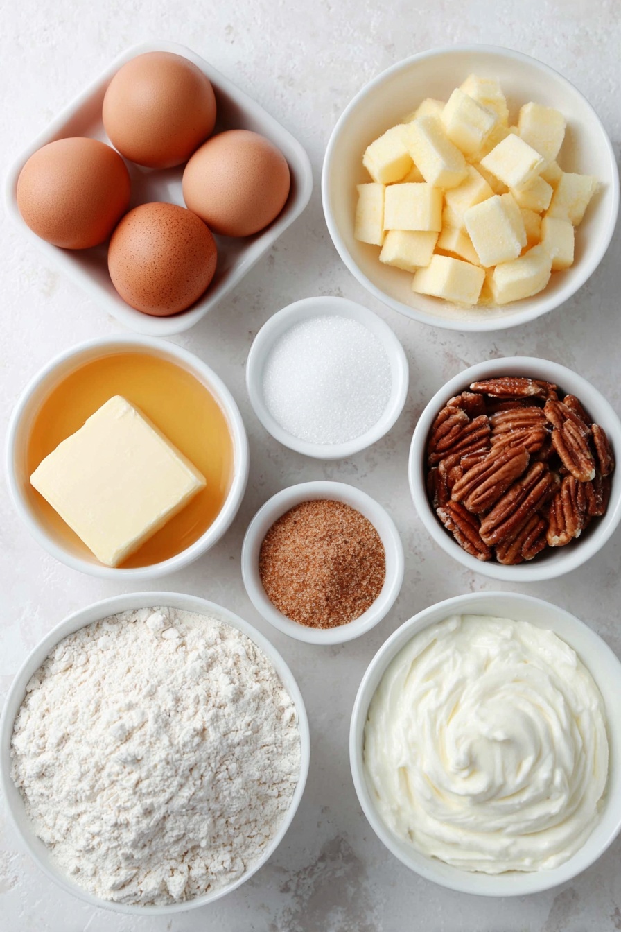 Soft Apple Cinnamon Rolls, apple cinnamon rolls recipe, easy apple cinnamon rolls, warm cinnamon apple rolls, flavorful breakfast rolls - Flat lay of a simple white ceramic bowl with whole brown eggs with clean shells, a small white bowl filled with lukewarm whole milk, a small white bowl of granulated sugar, a small white bowl of active dried yeast granules, a small white bowl with kosher salt, a small white bowl of all-purpose flour, a square of unsalted butter at room temperature, four peeled and cored medium apples diced into small cubes, a small white bowl with brown sugar, a small white bowl with ground cinnamon, a small white bowl of cornstarch, whole pecan halves, a small white bowl filled with softened unsalted butter, a small white bowl of cream cheese at room temperature, a small white bowl with sifted powdered sugar, a small white bowl containing heavy whipping cream placed on a clean white marble surface, soft natural light, photo taken with an iPhone, professional food photography style, fresh ingredients, white ceramic bowls, no bottles, no duplicates, no utensils, no packaging --ar 2:3 --v 7 --p m7354615311229779997