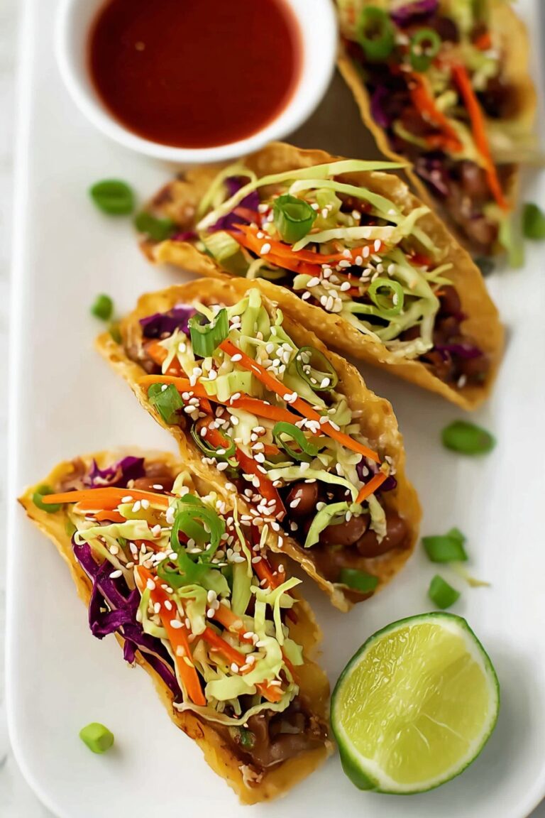 Chicken Wonton Tacos with Asian Slaw Recipe