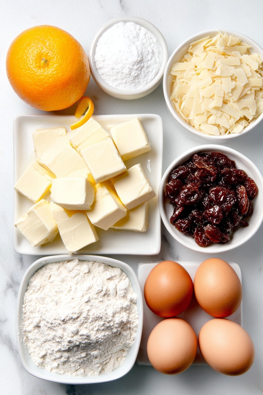 Festive Mince Pies with Frangipane Topping, mince pie recipes, holiday dessert ideas, Christmas baking recipes, easy festive desserts - Flat lay of a small mound of plain white flour on a simple white ceramic plate, a few large cubes of cold unsalted butter arranged neatly on another white ceramic dish, a small white ceramic bowl filled with golden mincemeat fruit filling, a fresh whole orange with a small strip of bright orange zest curling beside it on the surface, a small white ceramic bowl holding granulated white sugar, two clean whole brown eggs with uncracked shells placed side by side on the white marble, a small white ceramic bowl filled with pale beige ground almonds, a smaller white ceramic bowl containing plain white flour, a tiny heap of delicate pale beige flaked almonds on the marble surface, and a small white ceramic bowl with fine white powdered icing sugar arranged in perfect symmetry, placed on a clean white marble surface, soft natural light, photo taken with an iPhone, professional food photography style, fresh ingredients, white ceramic bowls, no bottles, no duplicates, no utensils, no packaging --ar 2:3 --v 7 --p m7354615311229779997