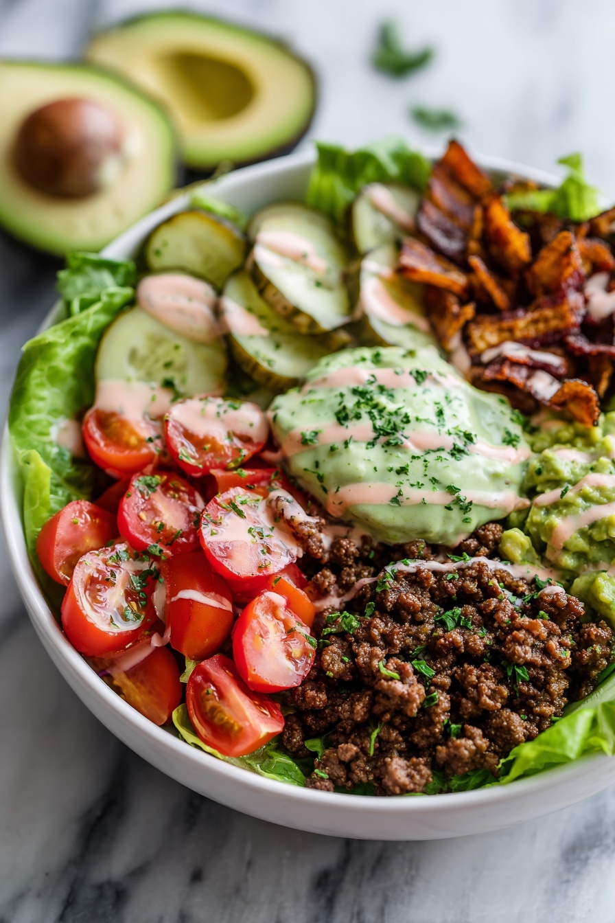 Loaded Burger Bowl with Special Sauce Recipe - Serving Suggestion