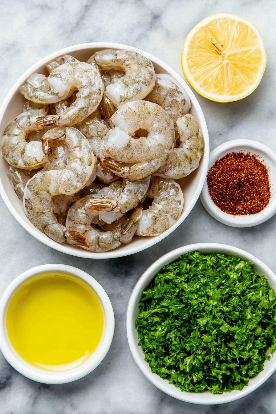 Air Fryer Old Bay Shrimp, Old Bay Shrimp recipe, crispy shrimp with Old Bay, quick seafood dinner, healthy air fryer seafood - Flat lay of large peeled and deveined raw shrimp arranged neatly, a small white ceramic bowl filled with golden olive oil, a small white ceramic bowl containing vibrant reddish-brown Old Bay seasoning powder, a small white ceramic bowl with freshly squeezed lemon juice showing a pale yellow liquid, a small white ceramic bowl holding bright green freshly chopped parsley, placed on a clean white marble surface, soft natural light, photo taken with an iPhone, professional food photography style, fresh ingredients, white ceramic bowls, no bottles, no duplicates, no utensils, no packaging --ar 2:3 --v 7 --p m7354615311229779997